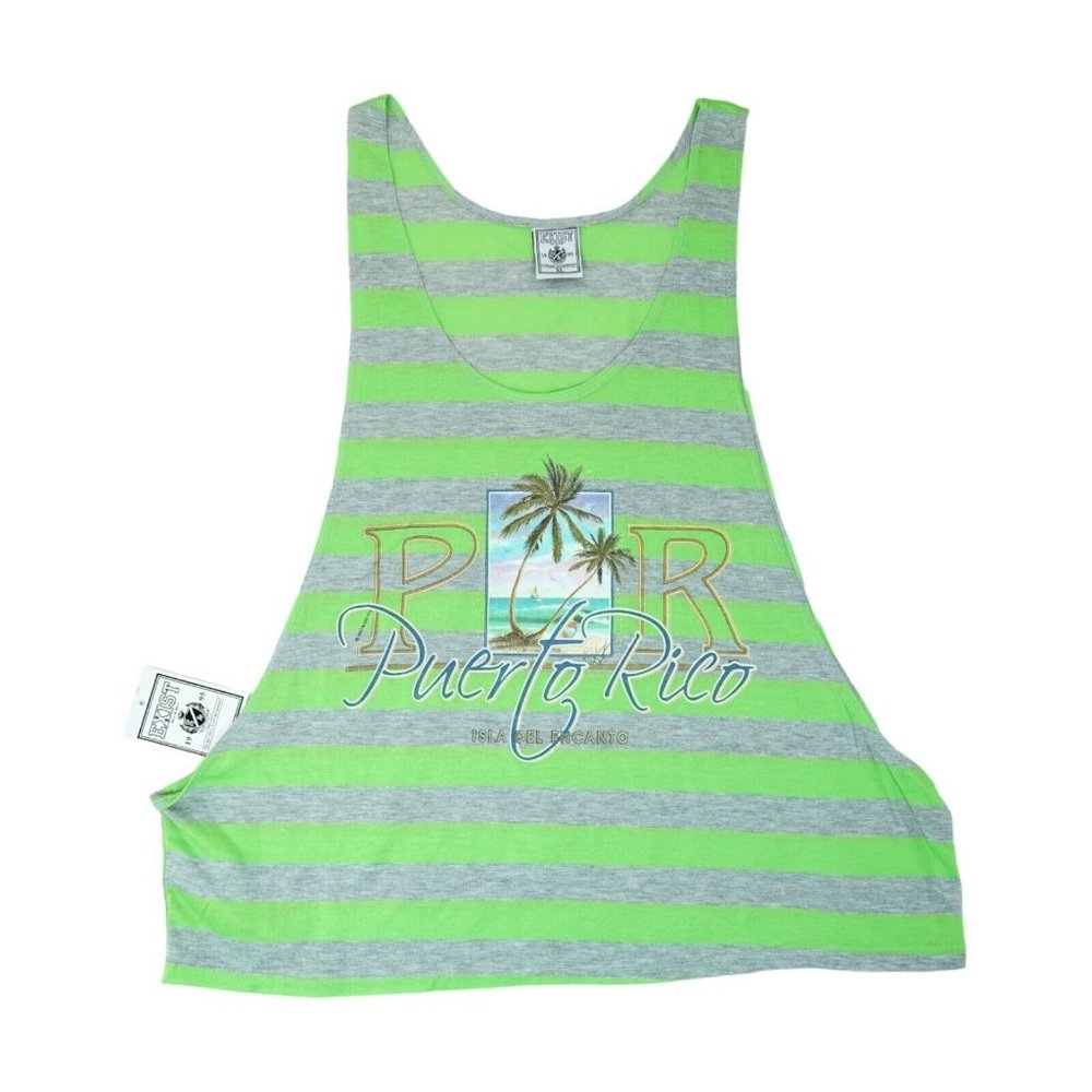 NWT‎ Exist Miami Tank Top Women XL Stripe Green/Grey Sides Scoop ~ Puerto Rico